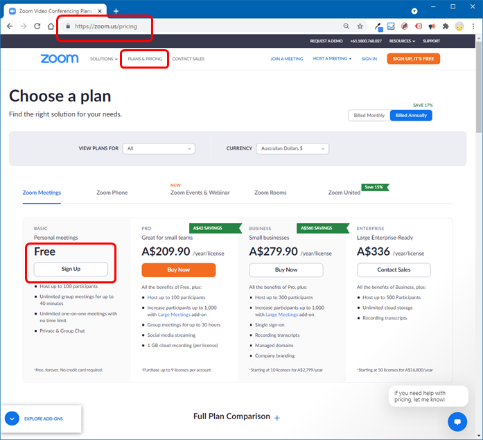 Sign up for Free Zoom